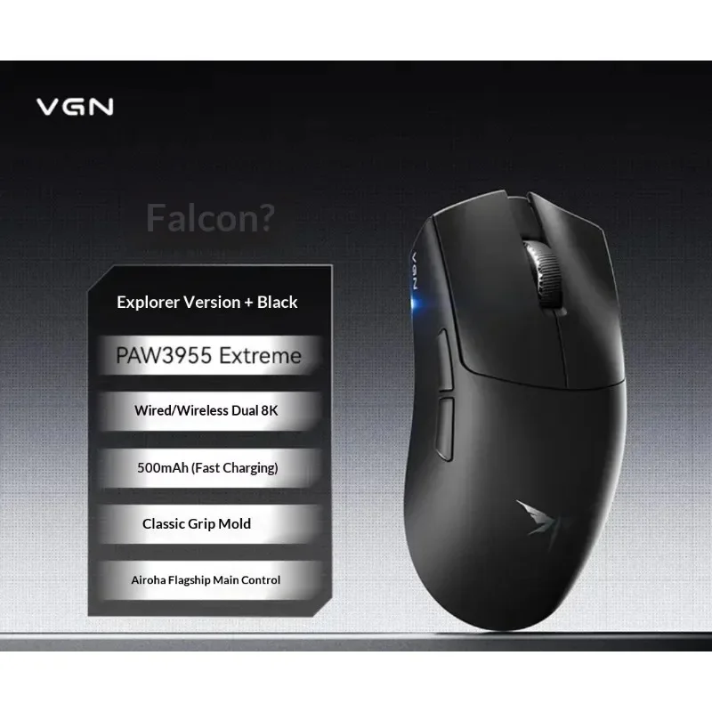NOVO Mouse Gamer Sem Fio VGN Falcon 3 AB1623 PAW3955 Leve Tri-Modo Bateria de Longa Duração V HUB Driver