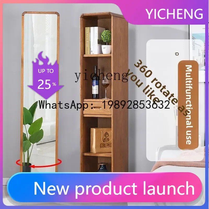 

LYY Full Body Storage Fitting Mirror Rotating Solid Wood Floor Mirror Practical Shoe Cabinet