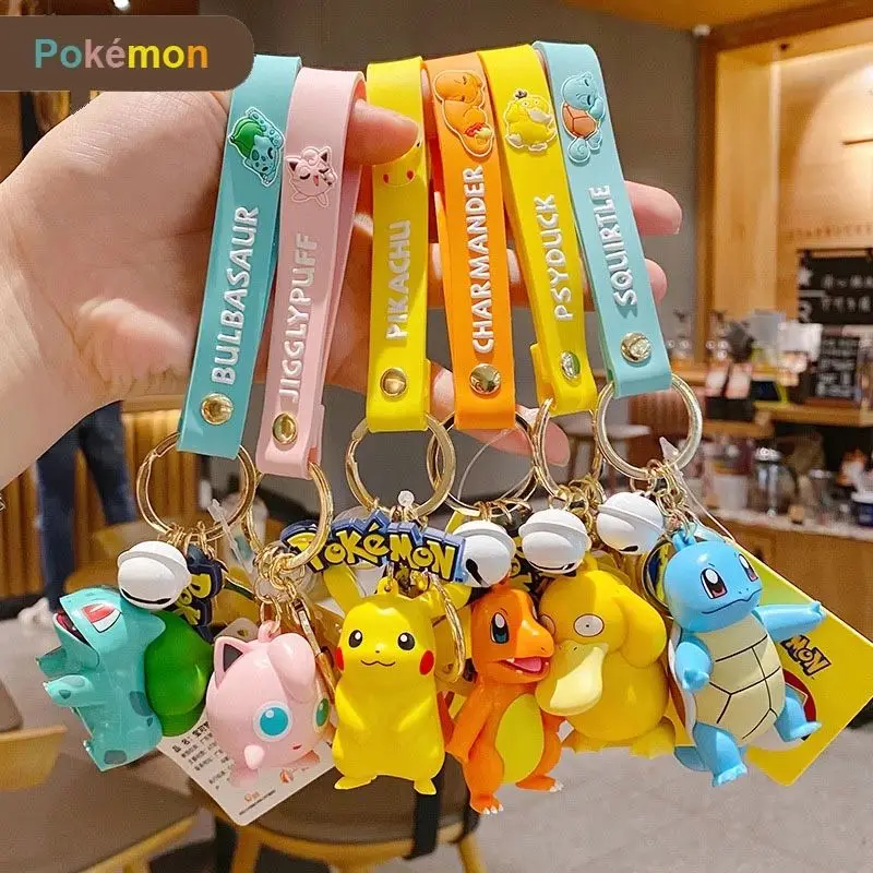 Anime Action Figure Pikachu Psyduck Charmander Snorlax Squirtle Bag Keyring Pendant Birthday Gifts Anime llaveros Keychain