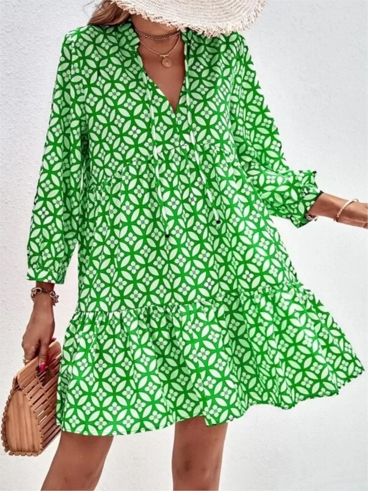 

Summer Fashion New Print Boho Dress Sexy Beach Style Temperament Short V-neck Knee Length Holiday Party Dress Elegant Female