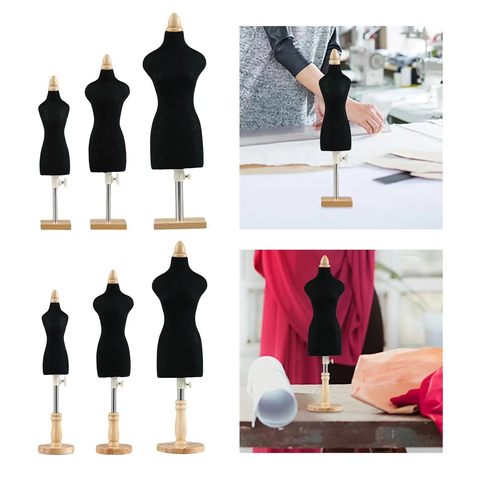 MINI Tailor Dressmaker Miniature Sewing Mannequin พร้อมฐานไม้ชุดตุ๊กตา