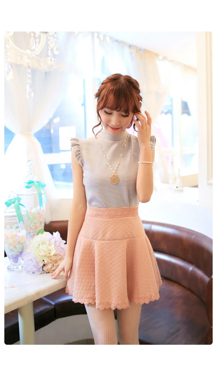 Japan Liz Lisa Knitting Cotton Padded Winter And Autumn Lace High Waist Skirts