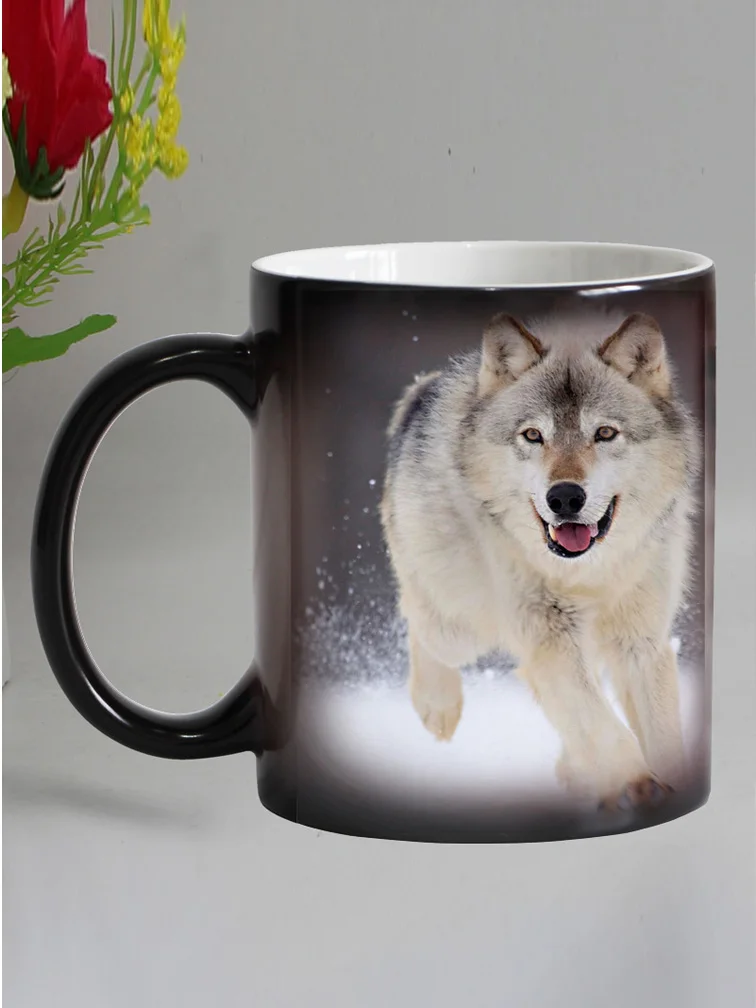 Funny Wolf Animal Heat Sensitive Coffee Mug Cup Ceramic Magic Color Changing Tea Milk Cups Beer Glass 11OZ