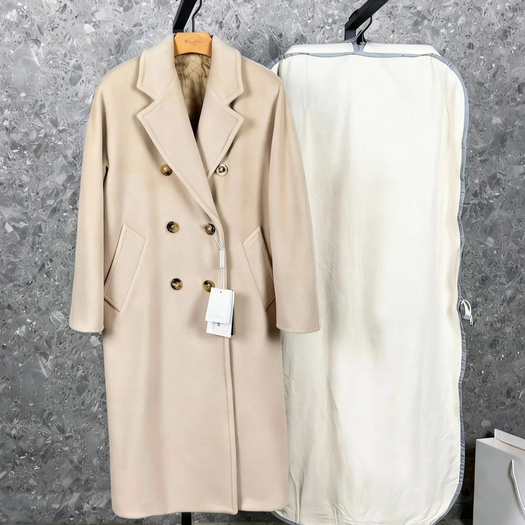 High-end Winter Cashmere Coat Women Camel Color Long Black Wool Coat Classic Double-breasted Lace-up Coat Gray Red Coat Female