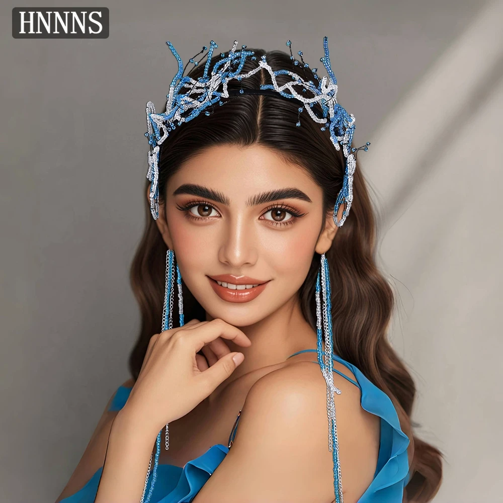 

HNNNS Elegant Tassel Women's Hair Bands Blue Crystal Headdress Delicate Butterfly Dress Up Jewelry Summer Accessories A301
