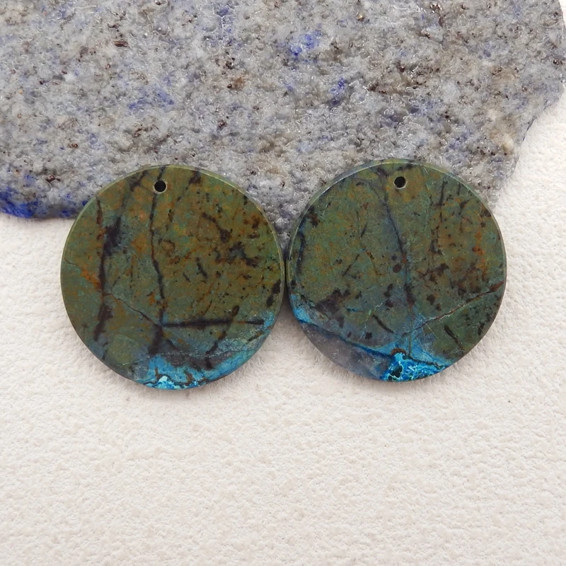 

Handmade Natural Stone Chrysocolla Round Earring Bead DIY Making Jewelry Finding 30x3mm 13g