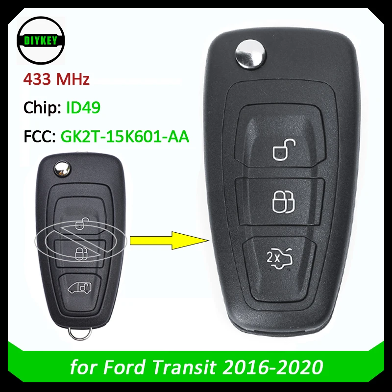 

DIYKEY Modified Flip Remote Car Key Fob 433MHz ID49 Chip GK2T-15K601-AA for Ford Transit 2016 2017 2018 2019 2020