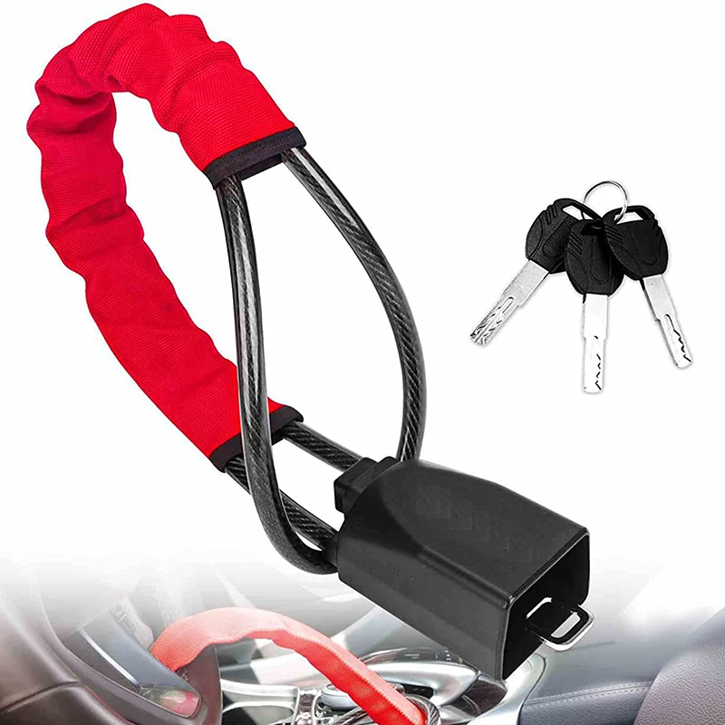 1Set Theft Prevention Anti Device Lock For Truck SUV Van RV Universal Car Steering Wheel Lock With Seat Belt Buckles Sturdy Lock