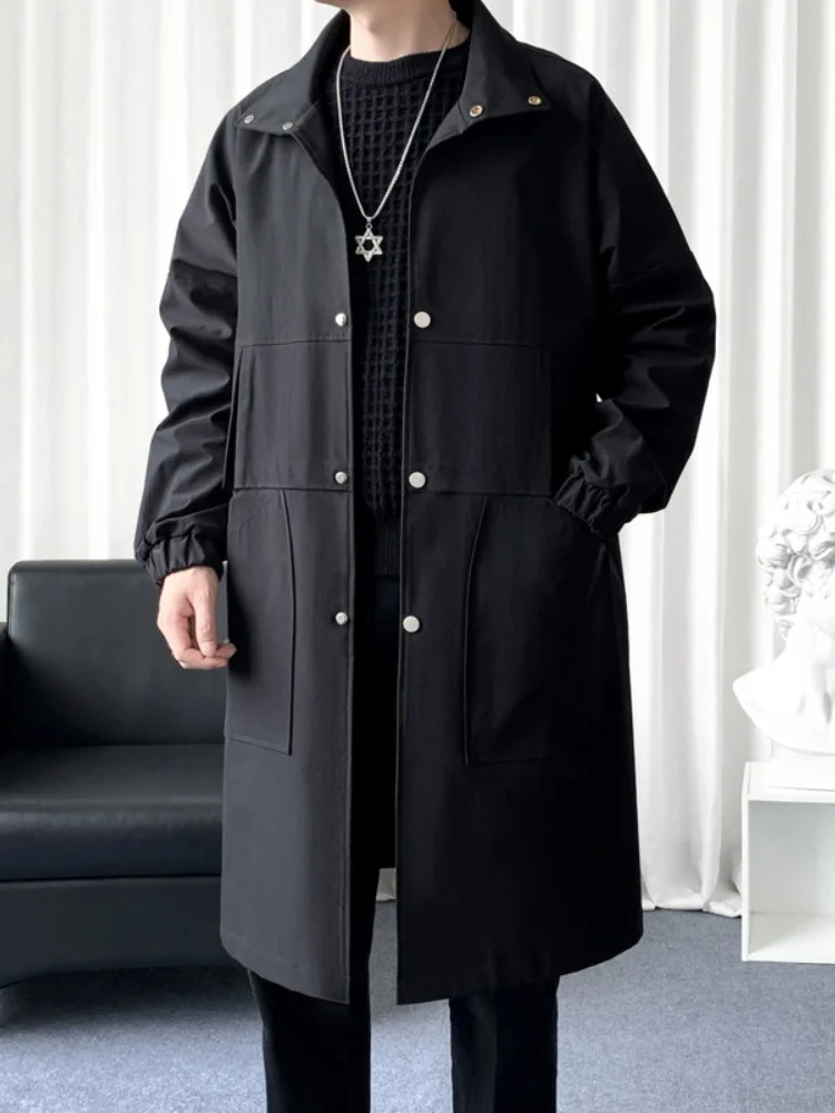 

Мужская ветровка средней длины Haome: повседневное офисное пальто-рубашка с воротником-стойкой, весна-осень, новинка 2025 года, модная коллекция