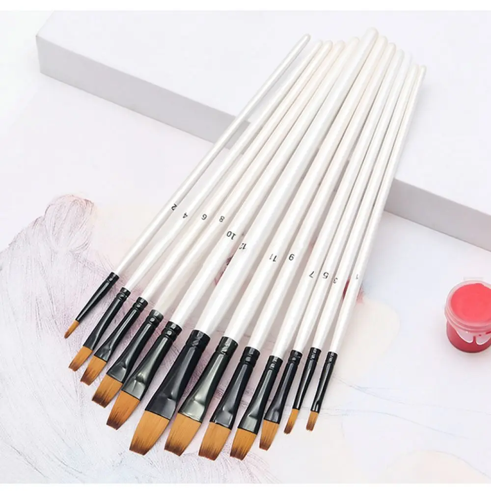Nylon Hair Artist Painting Brushes Set Pearl White Handle For Oil Watercolor Acrylic Professional Art Tools