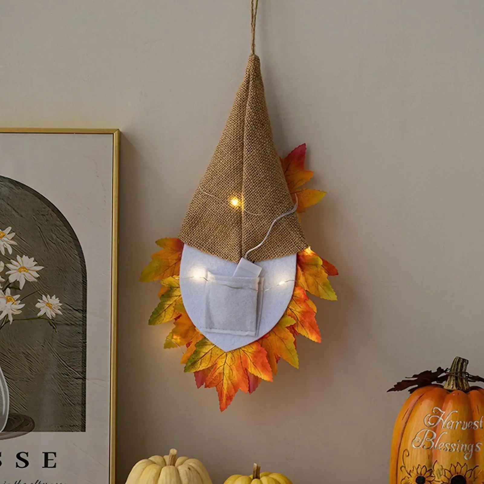 Fall Wreath Garland Autumn Decorations Gnome Festive Decoration Garland For Outside Celebration Kitchen Wall Home Porch Harvest
