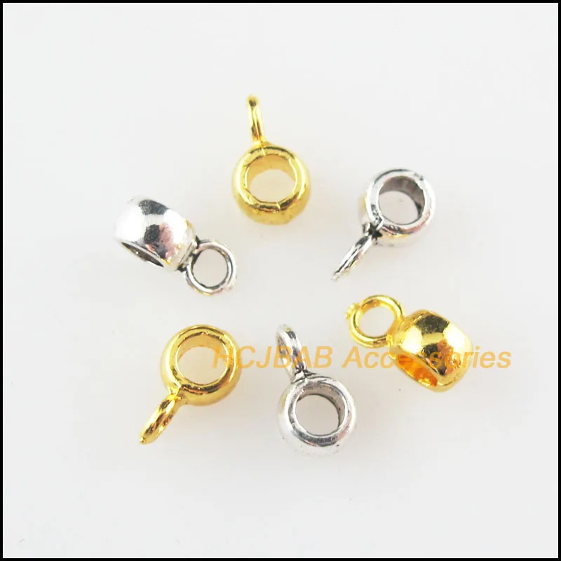 Fashion 200Pcs Retro Tibetan Silver Tone Gold Color Tiny Round Bead Bail Charms Connectors 4x7mm