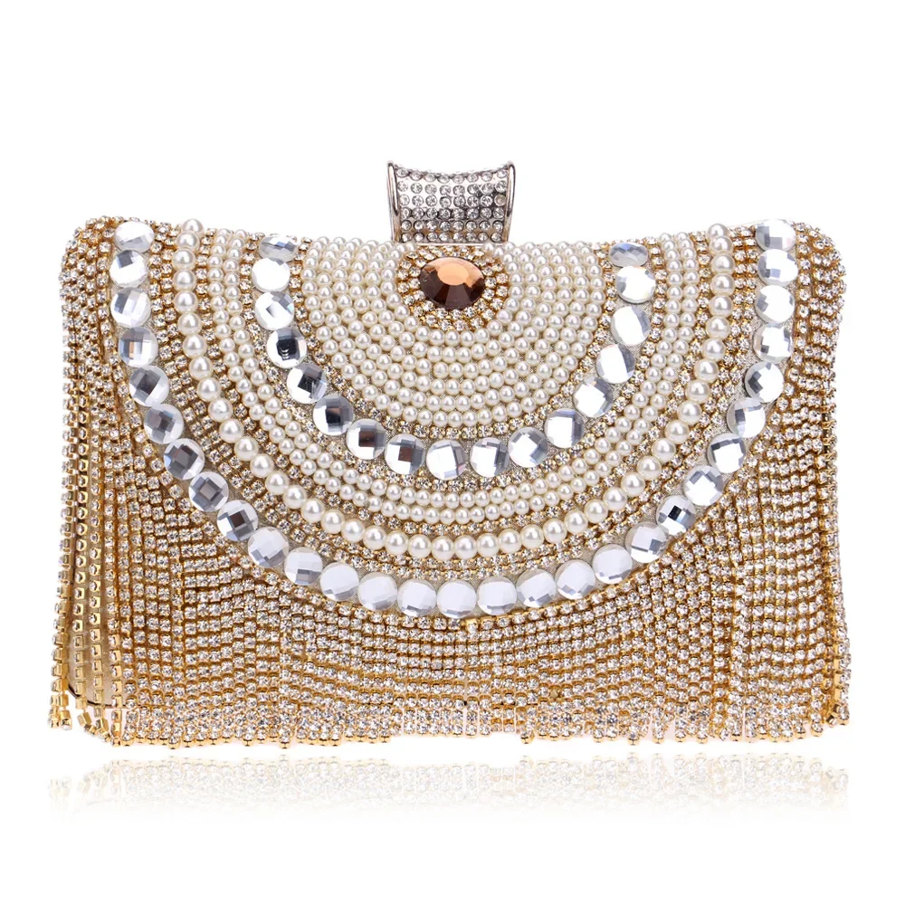 

Diamonds Tassel Clutch Evening Bag Female Luxury Designer Fashion Trend Beaded Chain Shoulder Messenger Bag Rhinestones Purse