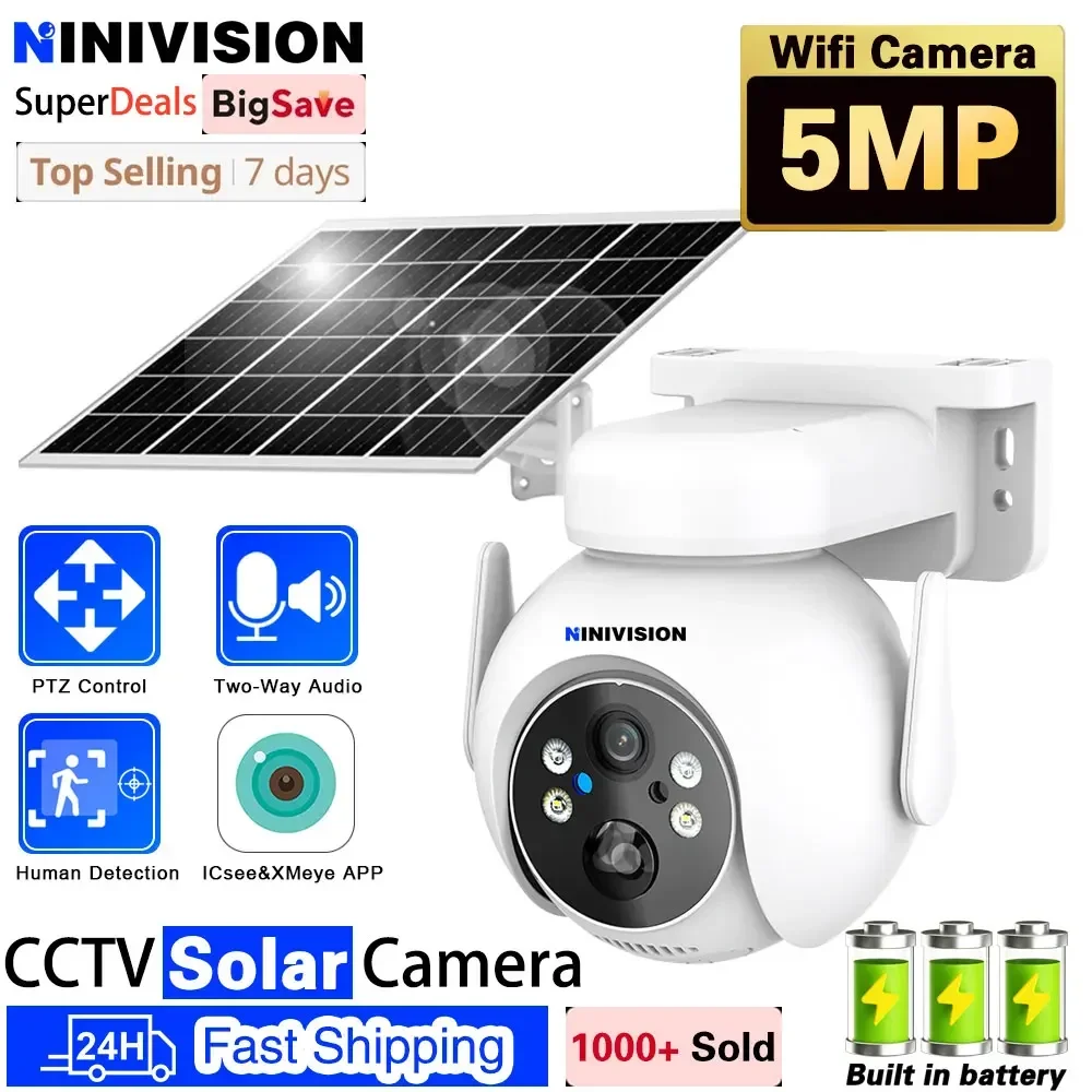 

5MP Solar PTZ IP Camera WiFi Humanoid Detection Outdoor Color Night HD Smart Home Security Protection IP CCTV Video Surveillance