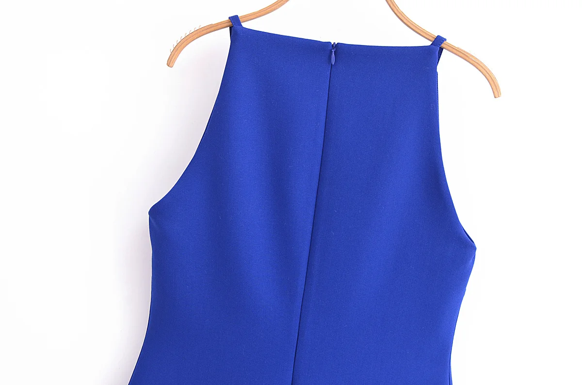 Tangada 2024 Summer Women Blue Tank Dress Zipper Female Mini Dresses 6P045