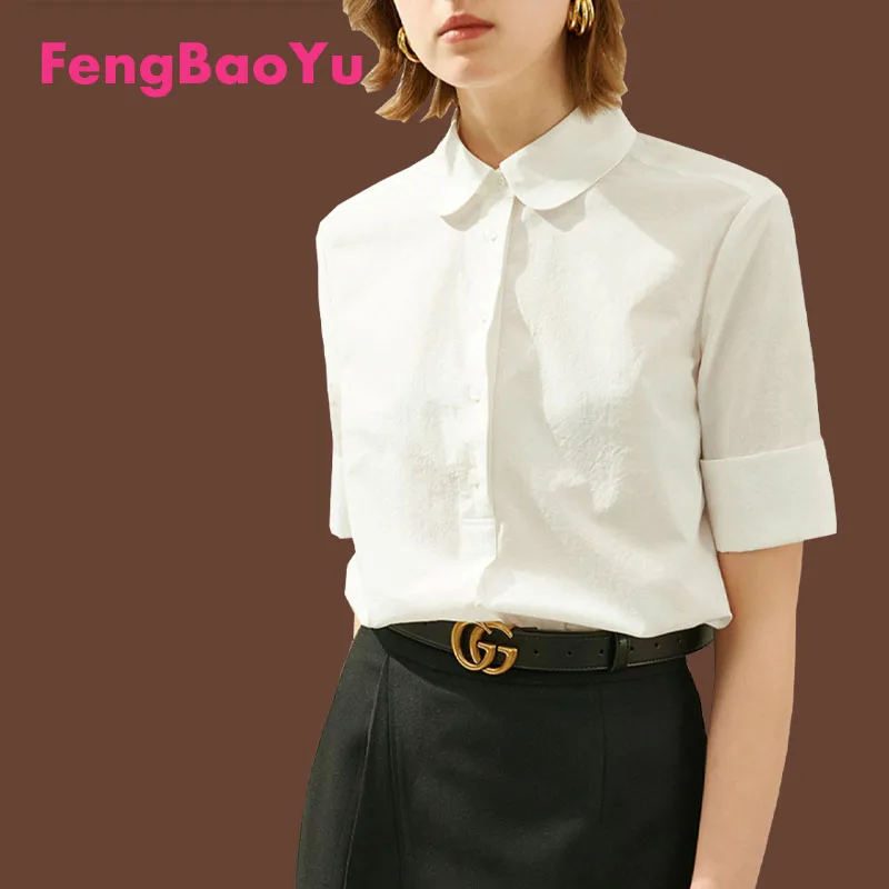 Fengbaoyu White Shirt Female Summer New Fashion Shirt Short-sleeved Commuter Doll Collar Top Office Professional free shipping