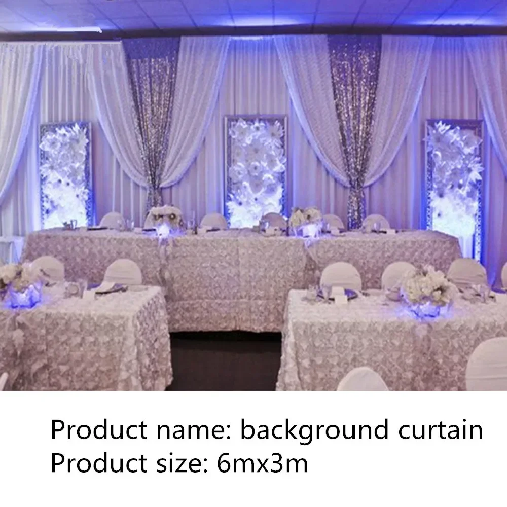 wedding backdrop 3m*6m nice/colorful/wonderful ice silk curtain backdrop with colorful swags and draps
