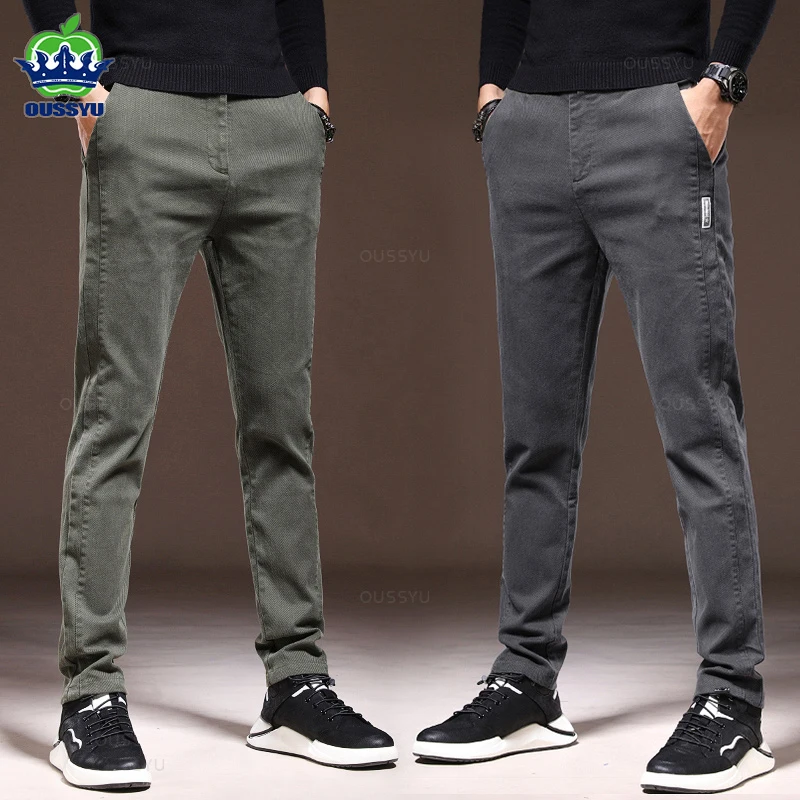 

Fashion Solid Color Cargo Casual Pants Men Cotton Slim Thick Twill Fabric Classic Clothing Work Stretch Thick Korea Trouser Male