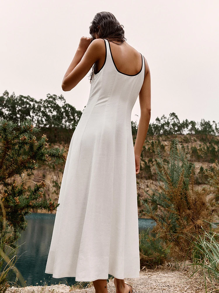 

New Summer Midi Dr Comfortable Strapl Svel Gown Women's Faionable Contrast Color Casual Ele Gown