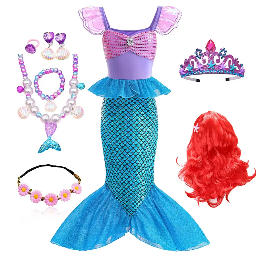 Princess Ariel Costumes Girls Ariel Little Mermaid Costume Kids Child Carnival Birthday Party The Mermaid Dress Clothes Outfit