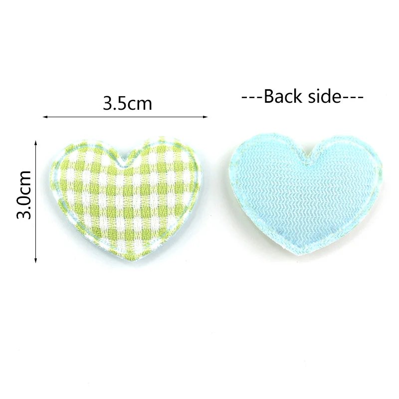 70Pcs 3*3.5cm Plaid Fabric Heart Padded Appliques For DIY Headwear Hairpin Crafts Decoration Clothing Accessories