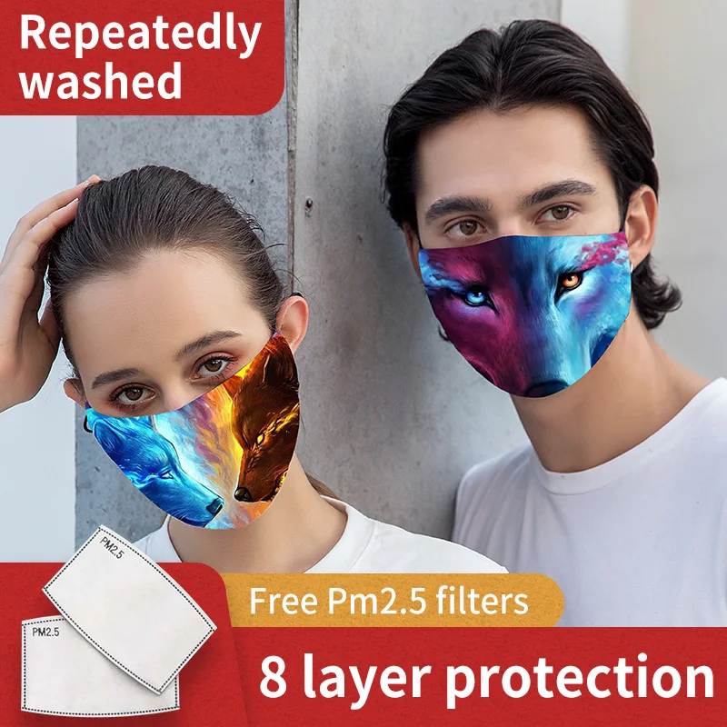 Printed cotton mask windproof and warm mask cold proof PM2.5 filter sheet winter cloth mask New Year Spring Festival Christmas