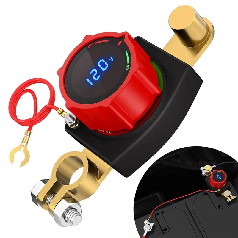 DT39 Side Post Battery Disconnect Switch 300A 12V with LED Voltage Display On/Off Cut Off for Automotive
