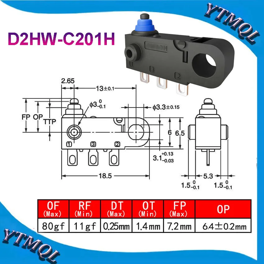 10-100Pcs Waterproof micro switch D2HW-C201H waterproof high travel limit detection switch, charging gun long button