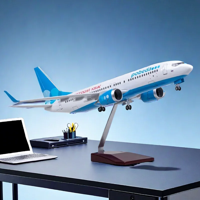 

About 47CM Airplane B737-800 Aircraft Russia Pobeda Airlines W Light and Wheel Landing Gears Resin Plane Model Toy