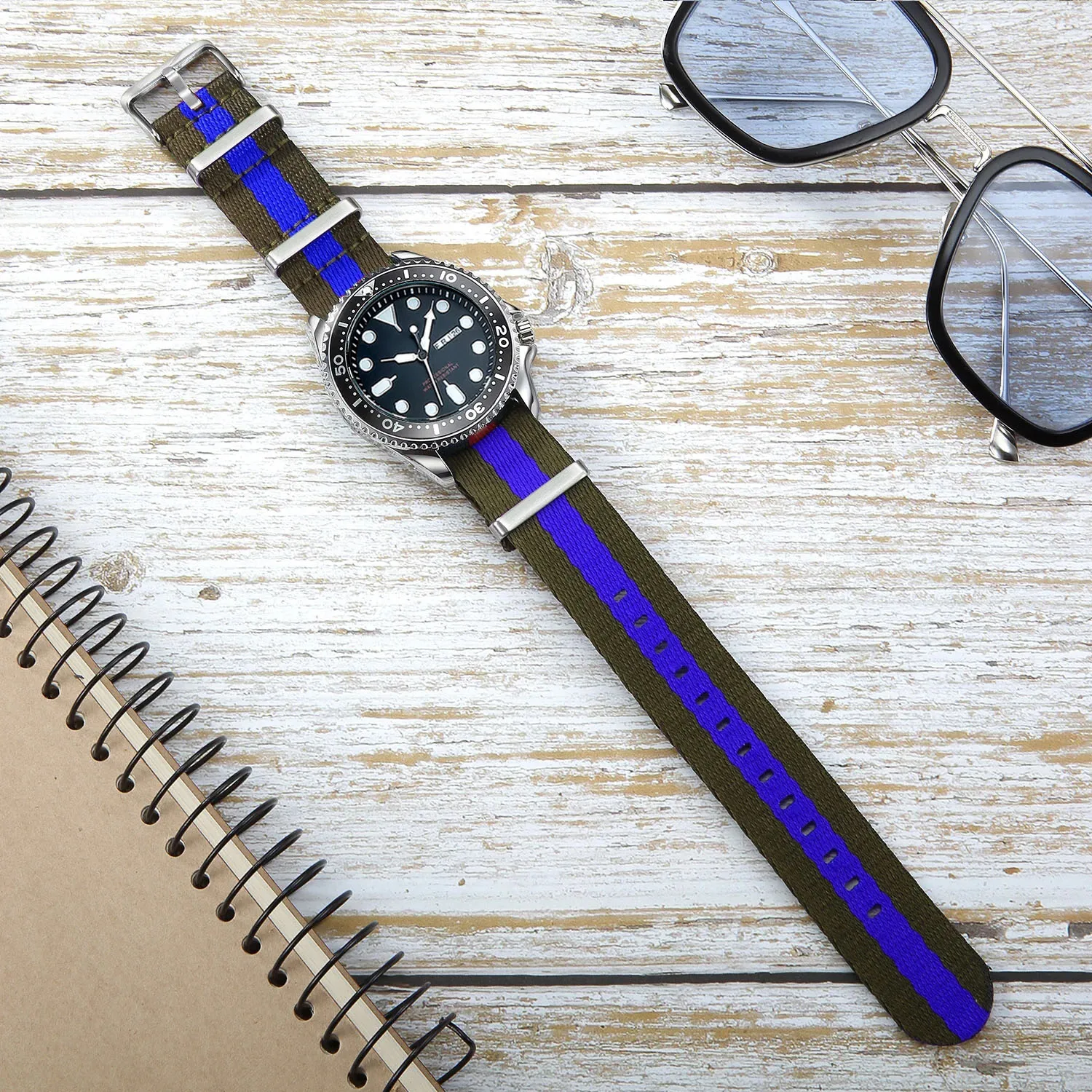 Nylon-Uhrenarmband, 20 mm, 22 mm, bequeme Uhrenarmbänder, Schlaufe, militärisch, waschbar, für Herren-Uhrenarmbänder – Detail 34