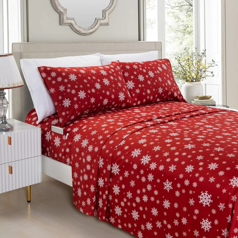 

Christmas three piece holiday pattern bedding with snowflake red romantic style duvet cover and pillowcase