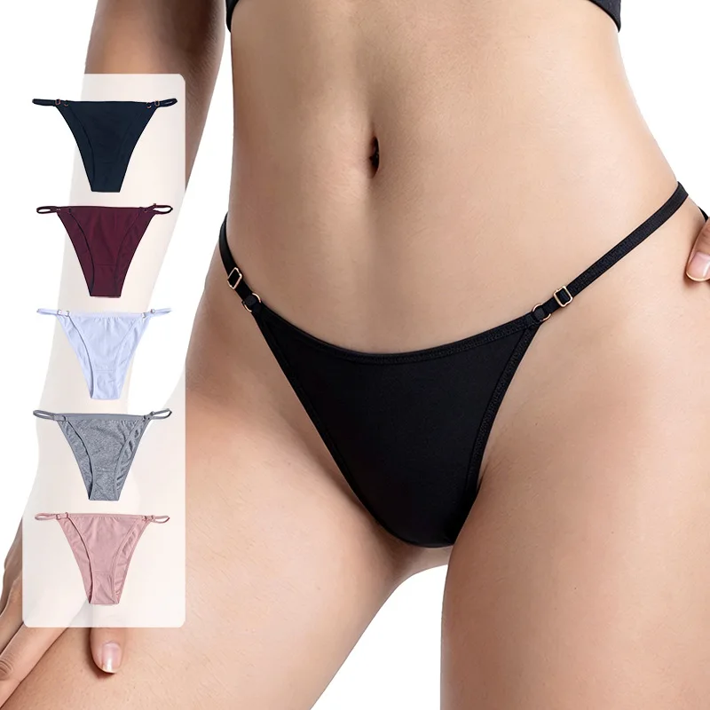 3Pcs/Set Women Cotton Panties Adjustable Metal Thin Strap Briefs Ladies Sexy Lingerie Minimal Bikini Solid Color Underwear S-XL image 2