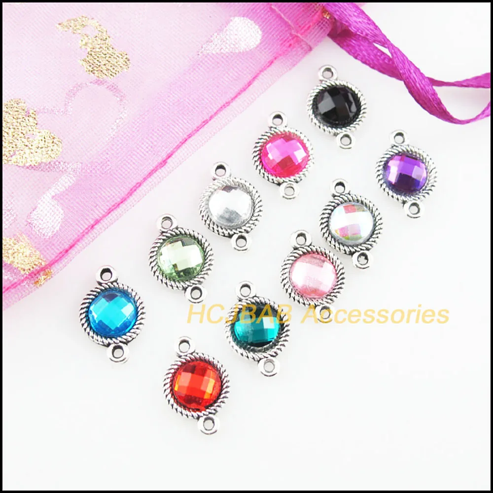 New Tibetan Silver Plated Mixed AB Charms Oval Sun Flower Acrylic Pendants Connectors J214