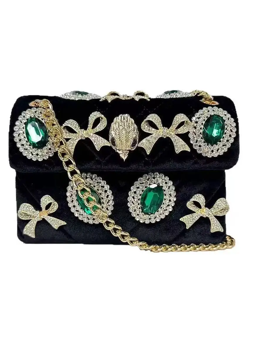 Bolso de terciopelo con cabeza de águila de Kurt Geiger, bolso cuadrado pequeño con cadena cruzada, bolso de hombro de tercio...