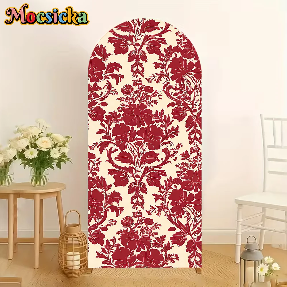 

Mocsicka Arch Background Covers Cloth Soft Double-Sided Studio Shooting Prop Baby Shower Photo Backdrop Red Floral Pattern Decor