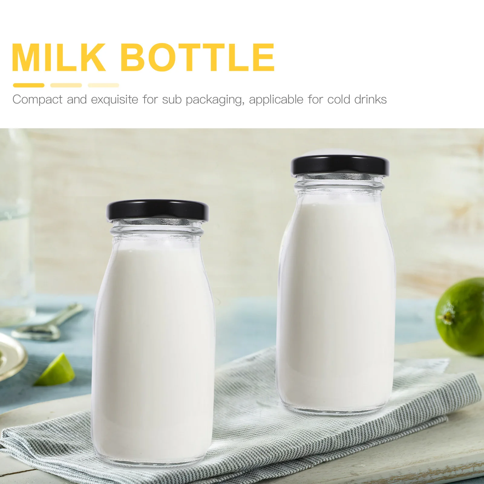 

4Pcs Transparent Glass Milk Bottles 200ml Sealed Lid Containers for Refrigerator Storage Milk Container for Refrigerator