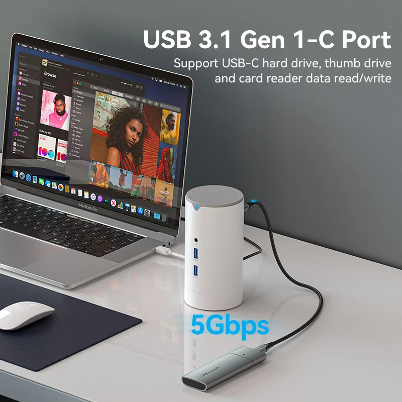 Imagem -03 - Vention-docking Station para Macbook Laptop Usb c Hub Dual Thunderbolt Compatível com Hdmi Usb 3.0 Adaptador de Energia Gen 12 em 1