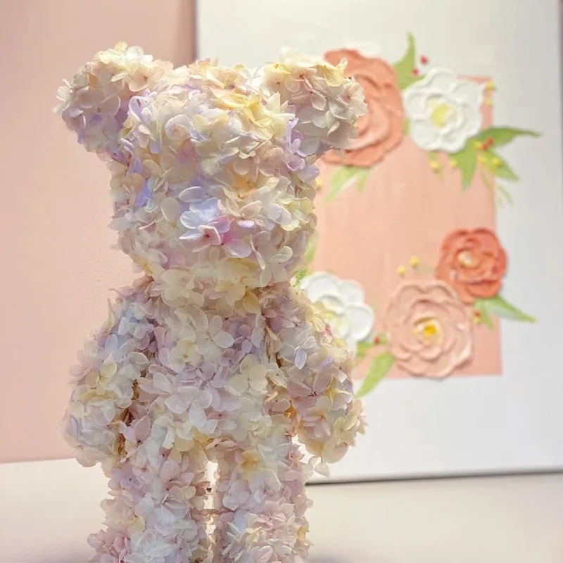 DIY Eternal Flower Bear Statue White Bearbrickly Mold With Petal Handmade Material Birthday Memorial Valentine Day Gift To Girl