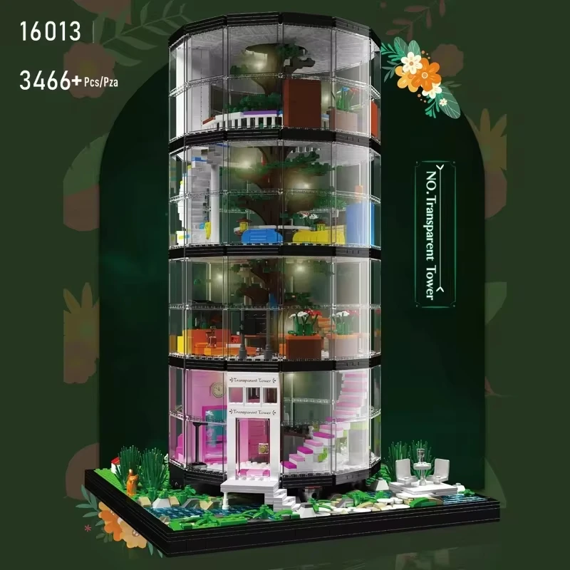 MOULD KING Transparent Tower 16013 Forest Villa A Tree In The House Model LED MOC Modular Building Block KidS Toy Christmas Gift