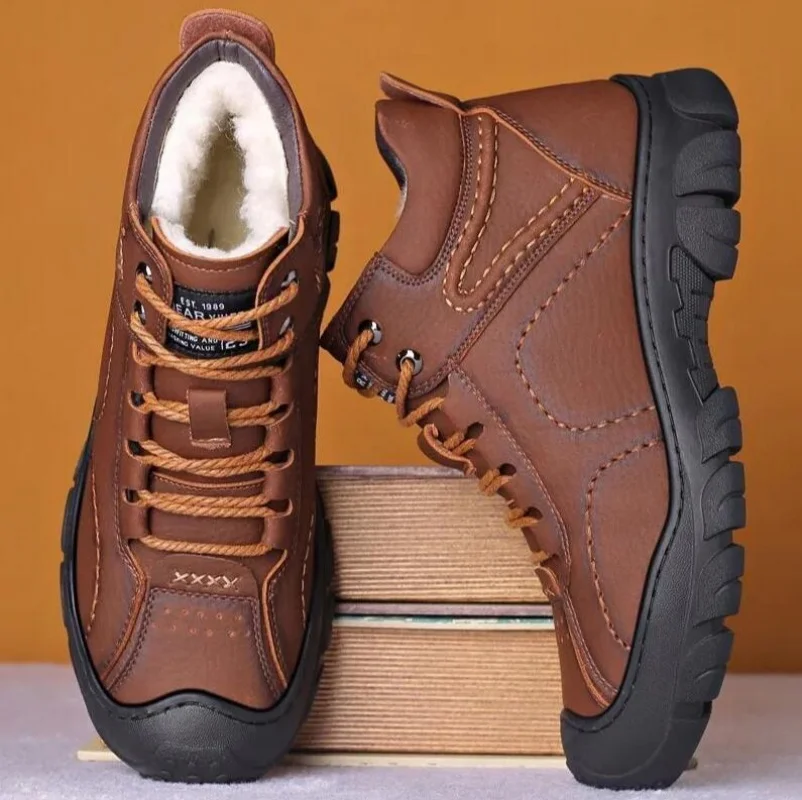 

Мужские зимние бархатные толстые ботинки, уличные высокие зимние ботинки, повседневная непромокаемая обувь, новая мужская хлопковая обувь на шнуровке, Botas Zapatos