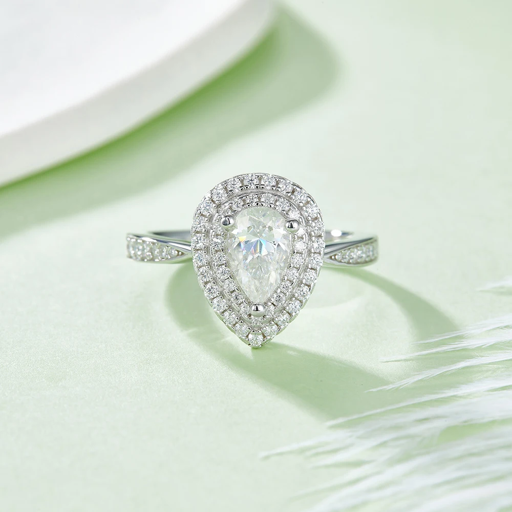 

New Fashion D Color 8*5MM 1.0CT Pear Cut S925 Sterling Silver Women Ring With GRA Certified For Women Wedding Fine Jewelry Gifts