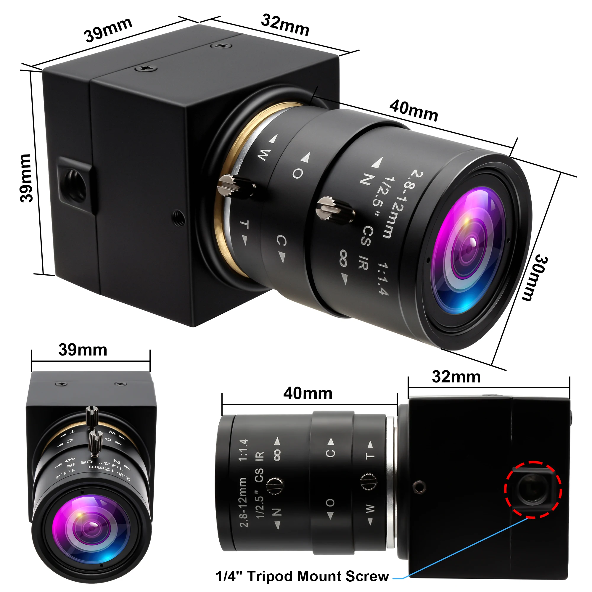 

ELP 2MP USB Camera 1080P 30fps H.264 Low Light 0.01Lux Varifocus lens Industrial Machine Vision for Windows Android Linux Mac