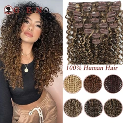 140-160 Grams Kinky Curly Clip In Hair Extensions Human Hair 100% Remy 10Pcs/Set Chestnut Brown & Bronzed Blonde Mix Full Head