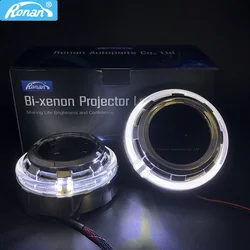 RONAN Car Styling 3.0 inch Bi-LED Angel Eyes Integrated Bezel Shrouds  LED Optical Eyes White Blue no lens
