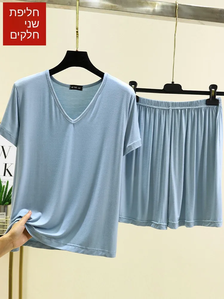 

Modal V-Neck Home Clothes Set Women Summer Thin Short Sleeve Sleepwear Casual Large Size Can Be Worn outside Air Conditioning...