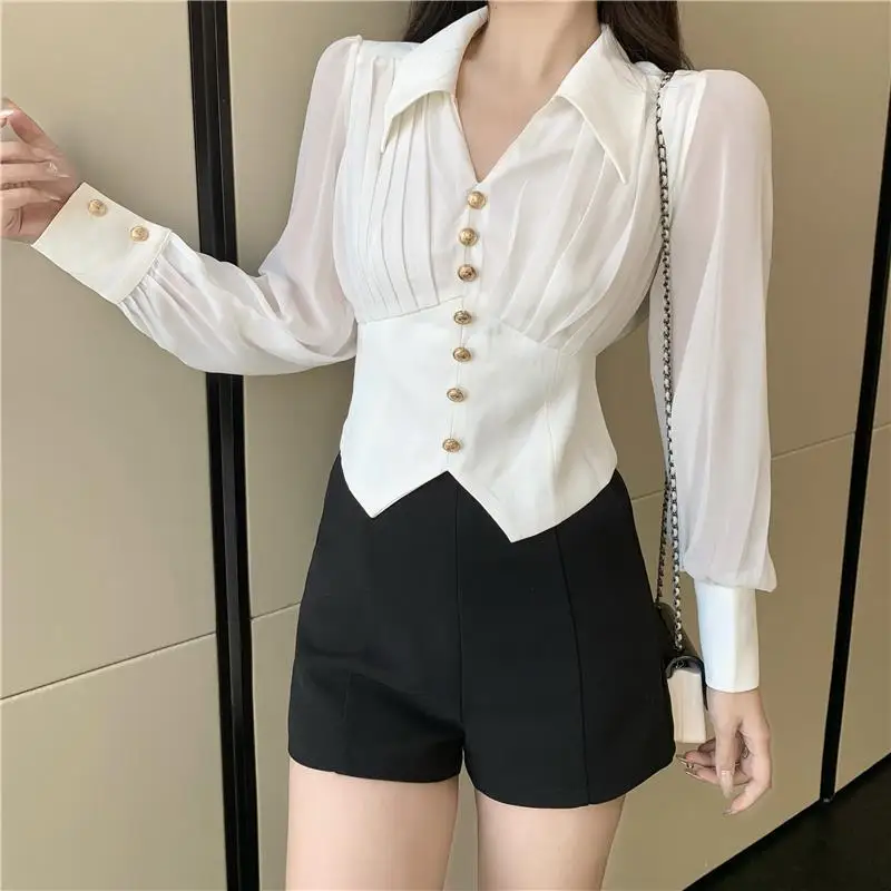 

Simplicity Office Lady Solid Color Long Sleeve Polo Collar Shirts Women Spring Summer Fashion Trend All-match Temperament Tops