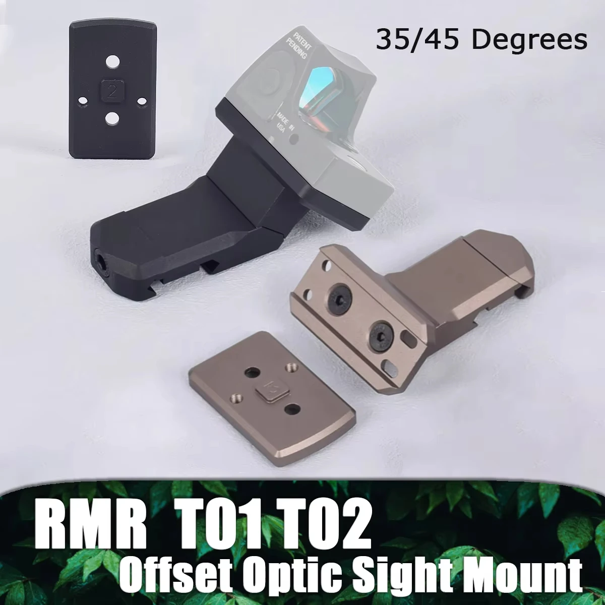 New Metal 35/45 Degrees Offset Optical Mount For T01 T02 RMR Red Dot Side Sight Scope Base Bracket 20mm Rail