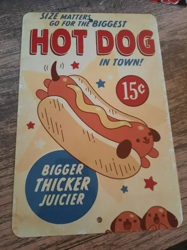 Size Matters For The Biggest Hot Dog Vintage Ad  Metal Wall Sign