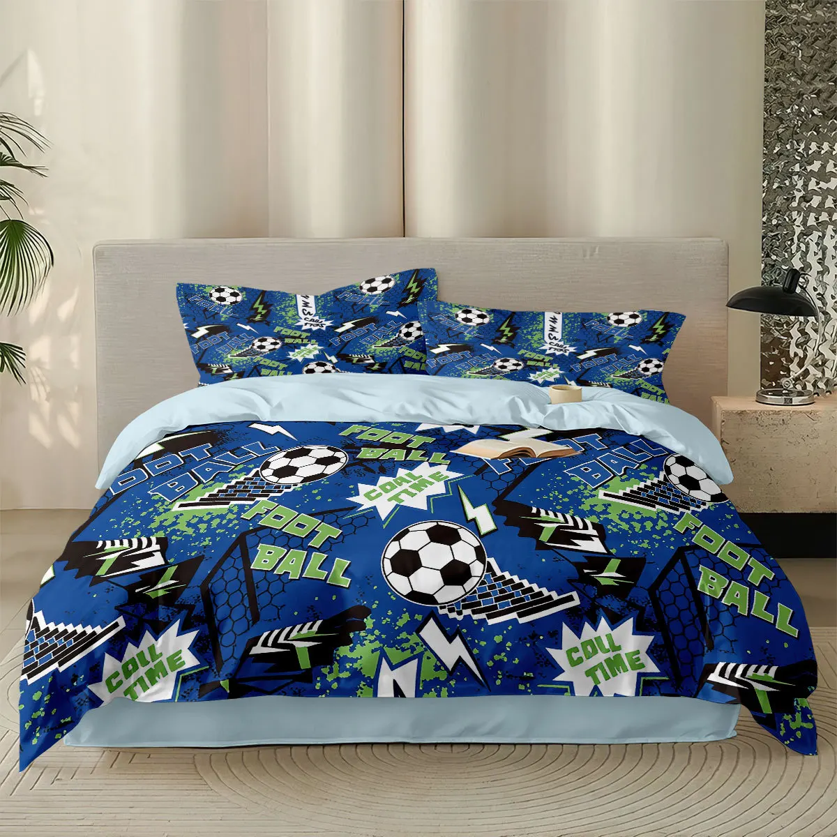 2/3pcs Football Bedding Set 3D Print Soft Duvet Cover for Kids Boys Student Dormitory, 1 Duvet Cover and 2pillowcase with Zipper