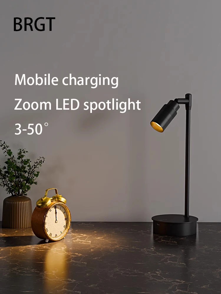 Led Spotlight Rechargeable Zoom 3-50 Degree Dimming Spot Light Cabinet Display Desk Lamp No Wiring Required Portability Pole COB